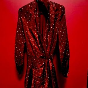 Nasty Gal wrap around silk dress long sleeves gold polka dot detail